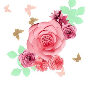 Fonder Mols 3D Paper Flowers Backdrop (Rose Pink, Set of 16), Baby Girl Nursery Paper Flower Wall Decor, Nursery Decor, Wedding Centerpiece