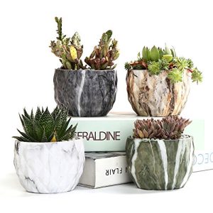 SUN-E Modern Style Marbling Ceramic Flower Pot Succulent/Cactus Planter Pots Container Bonsai Planters with Hole 3.35 Inch Perfect Gift Idea(4 in Set)